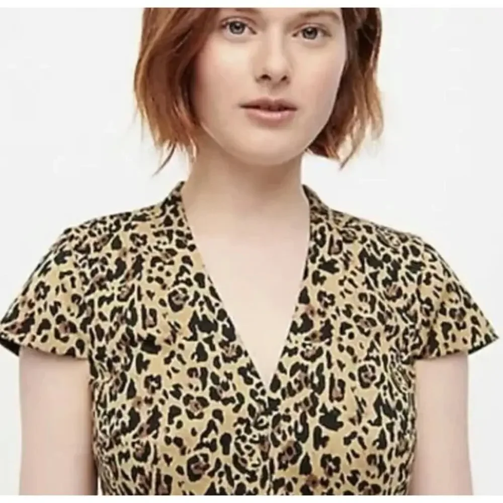 J. Crew Leopard Print V-Neck Cap Sleeve Shift‎ Dress Size 8